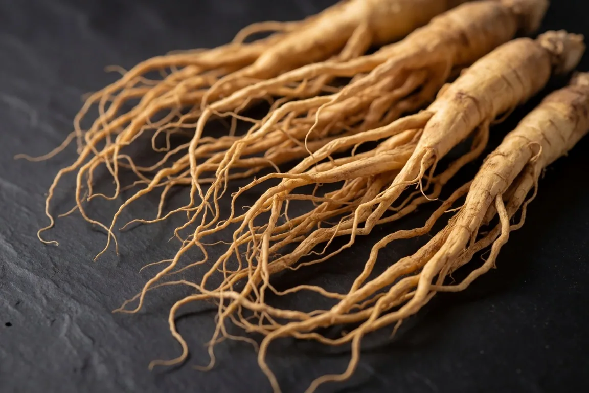 Dried ginseng root macro detail