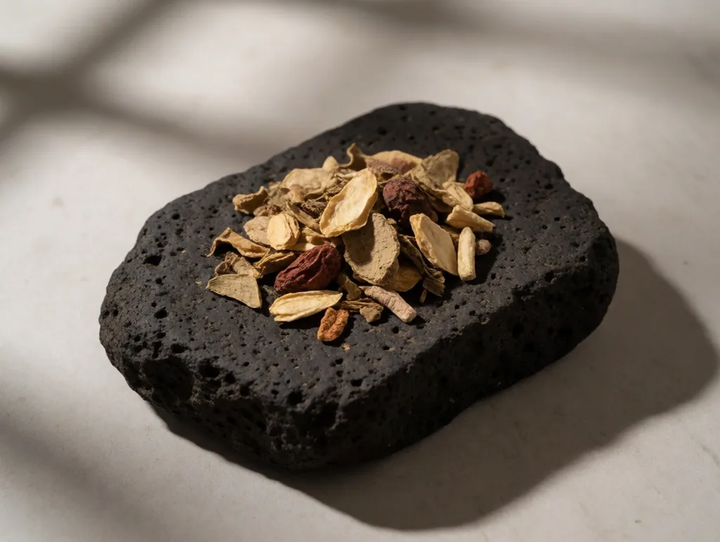 Dried ginseng root on slate