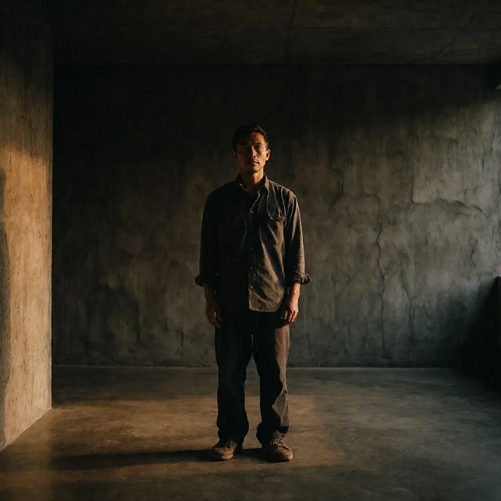 Man in modern concrete interior