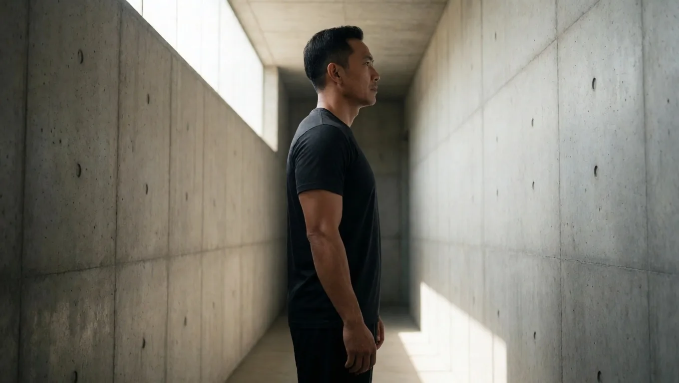 Man in modern concrete interior portrait
