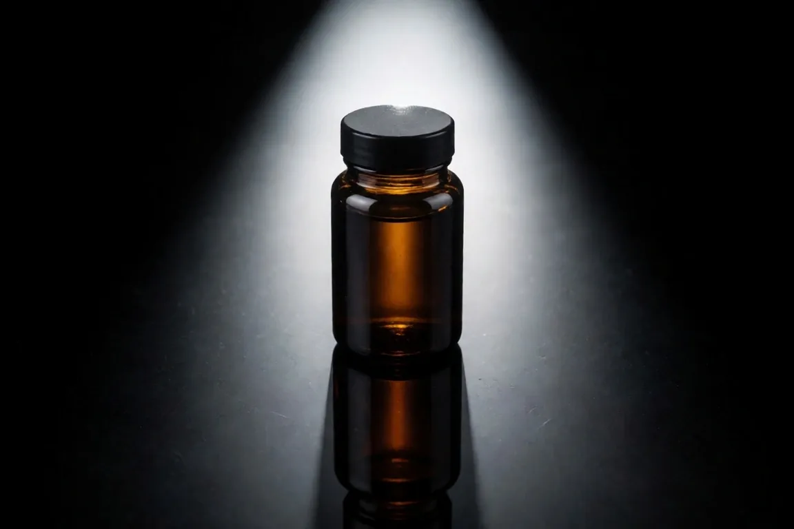 Dark glass supplement bottle